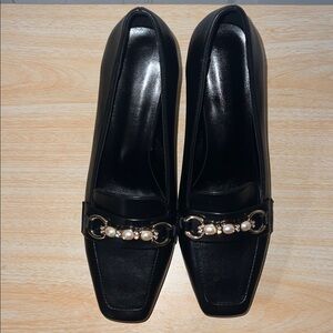 Chic Black Loafers with Gold Chain Accent